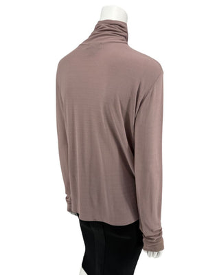 Zenobia Taupe Silk Turtleneck Blouse – Size XL