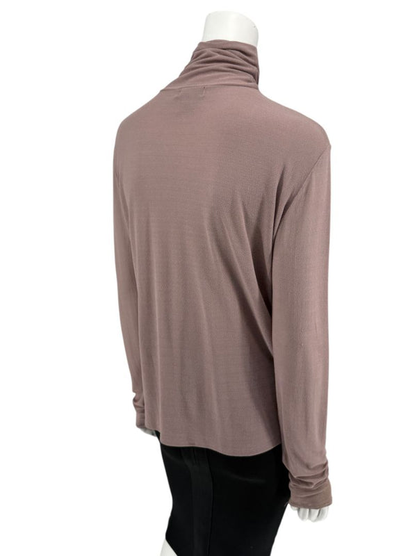 Zenobia Taupe Silk Turtleneck Blouse – Size XL