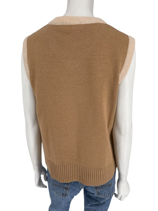 Misselle Les Copains Tan Embellished Crest Sweater Vest – Size L