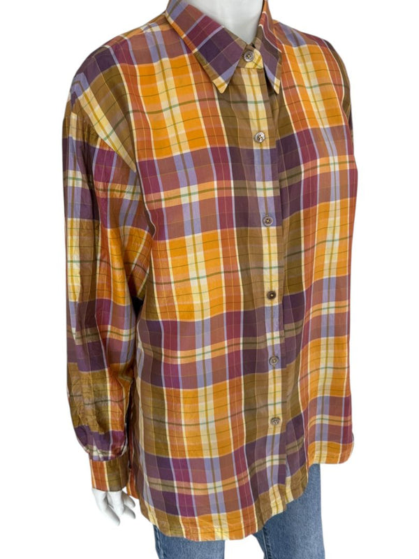 Linda Allard for Ellen Tracy 100% Silk Plaid Button-Up Shirt – Size 14