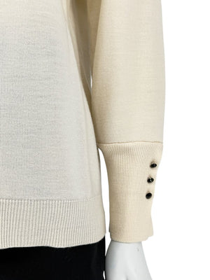 Oscar de la Renta Ivory Knit Sweater with Black Lace Embellished Collar – Size XL