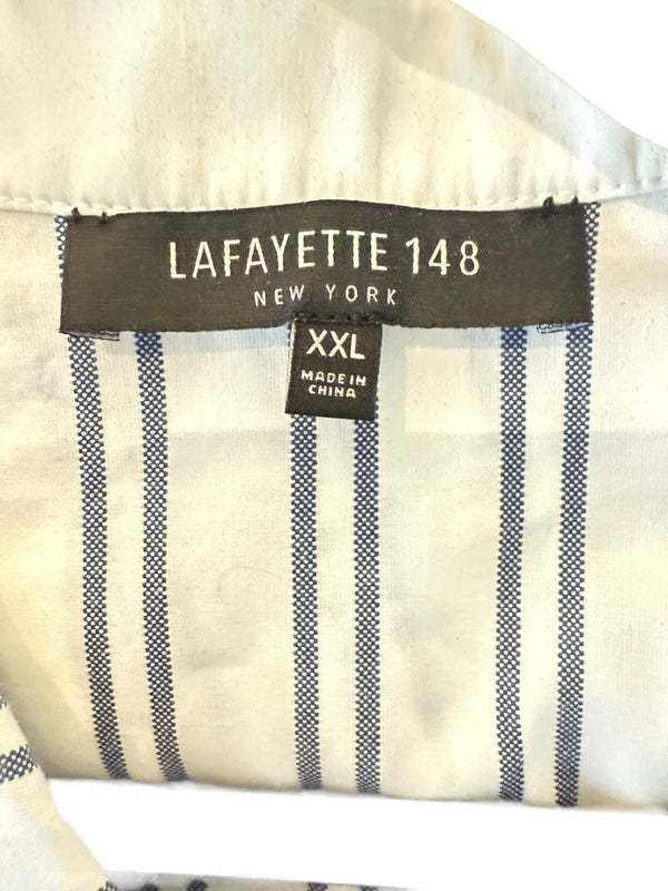 Lafayette 148 New York White & Navy Striped Sleeveless Shirtdress with Self-Tie Belt – Size XXL