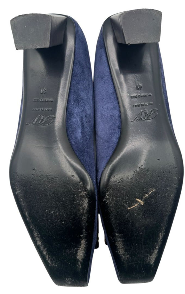 Roger Vivier “Belle Vivier” Navy Suede Buckle Pumps – Size 41 (Made in Italy)