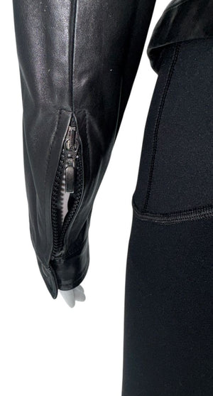 Giorgio Armani Black Lambskin Leather Floral Jacket – Size 40 (IT)