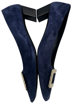 Roger Vivier “Belle Vivier” Navy Suede Buckle Pumps – Size 41 (Made in Italy)