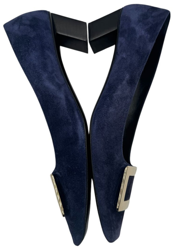 Roger Vivier “Belle Vivier” Navy Suede Buckle Pumps – Size 41 (Made in Italy)