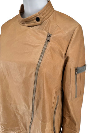 Brunello Cucinelli Leather Moto Jacket – Size 44  Brand New