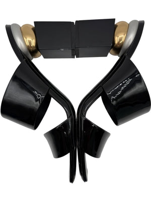 Salvatore Ferragamo Black Patent Block Heel Mules - Size 8.5
