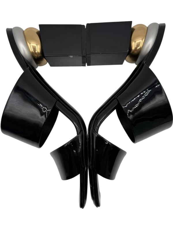 Salvatore Ferragamo Black Patent Block Heel Mules - Size 8.5