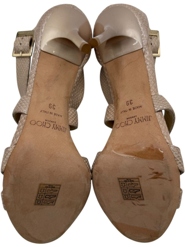 Jimmy Choo Blush Beige Snakeskin-Embossed Strappy Sandals – Size 39