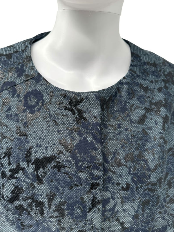 Pamella Roland Black/Blue Ombre Brocade Dress Cape Floral Motif