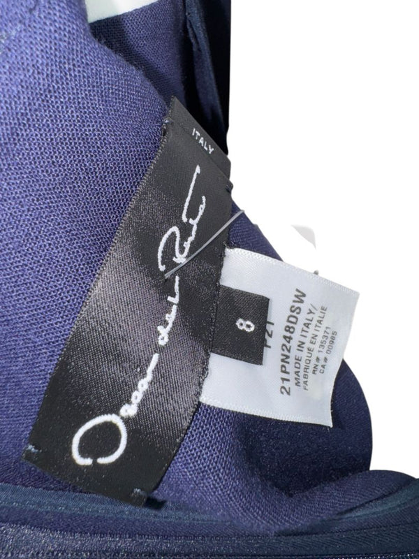 Oscar de la Renta Navy Sleeveless Dress with Tie Waist - Size 8