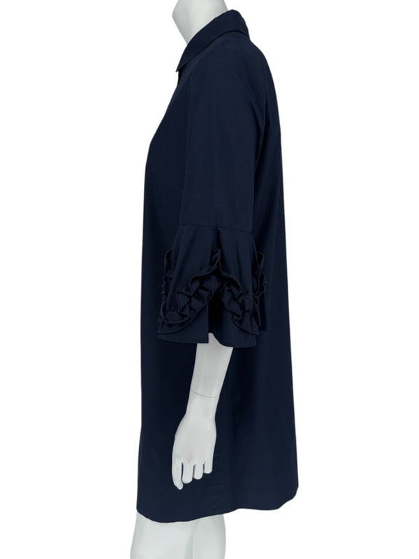 Lela Rose Navy Cotton Shirt Dress with Ruffle Sleeves – Size 10