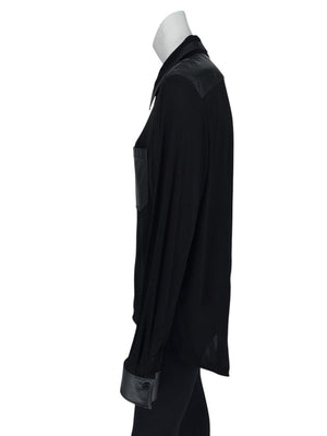Victoria Beckham Black Blouse with Leather Trim – Size US 10 / UK 14