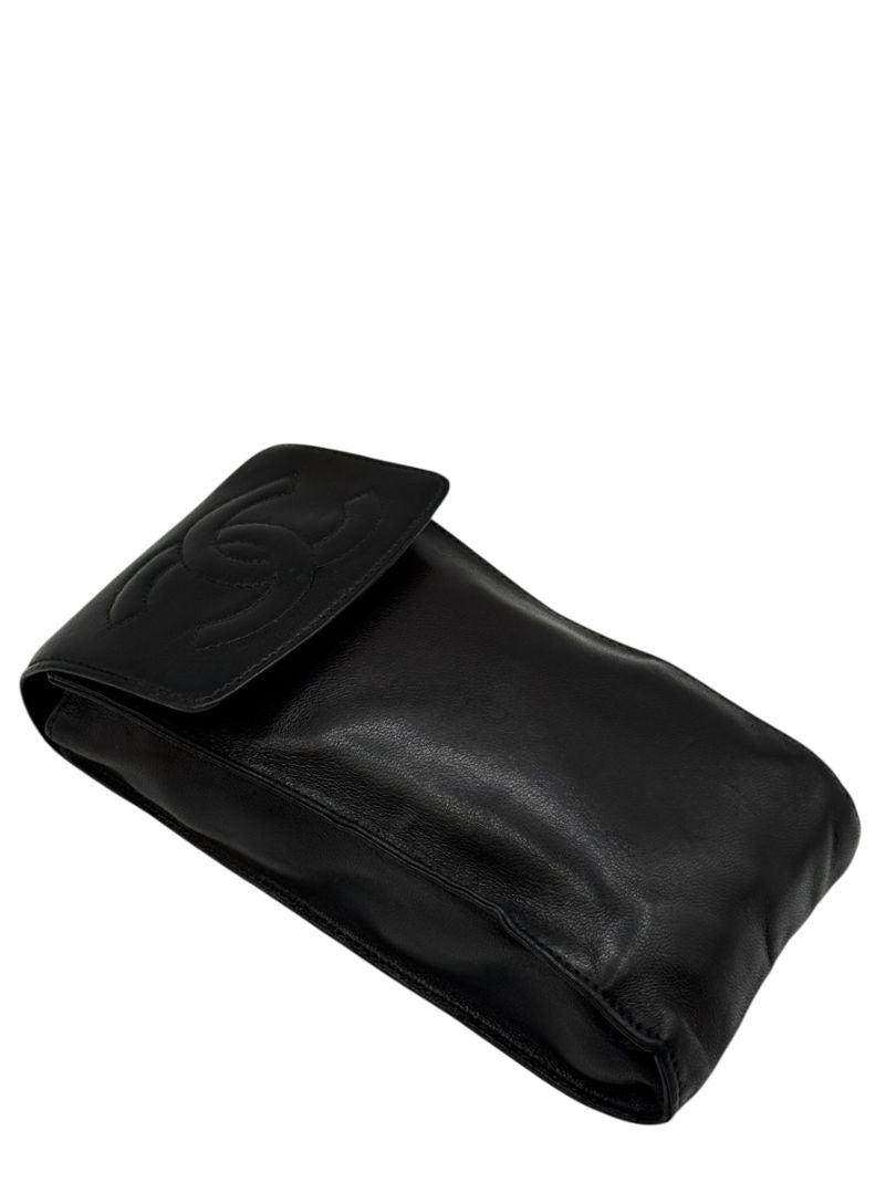 Chanel Black Lambskin Leather CC Logo Snap Pouch – One Size