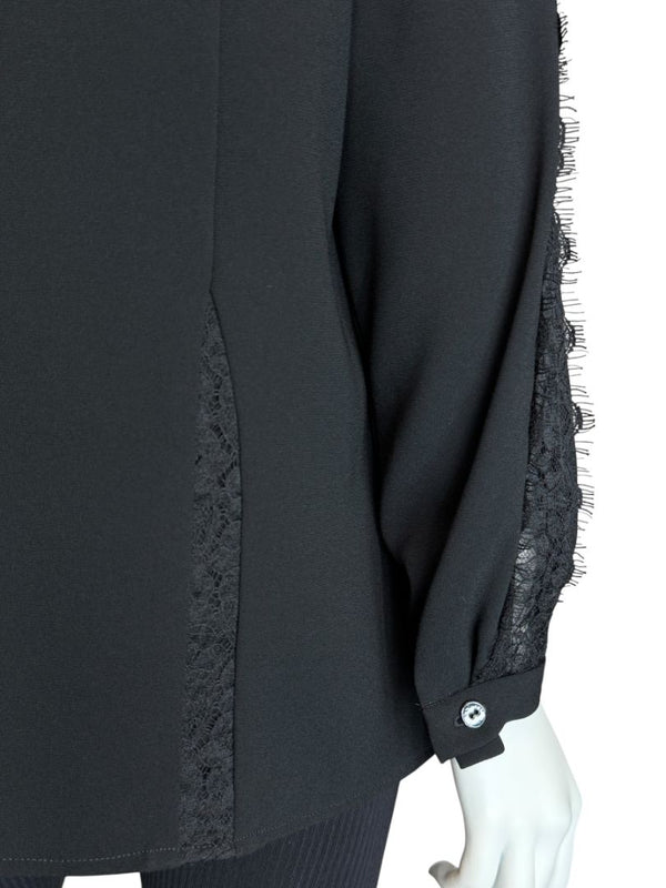 Pamella Roland Black Longsleeve Blouse with Lace Inset - Large