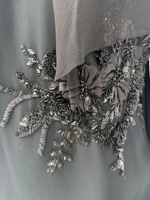 Pamella Roland Black Embellished One-Shoulder Cocktail Dress with Chiffon Drape – Large