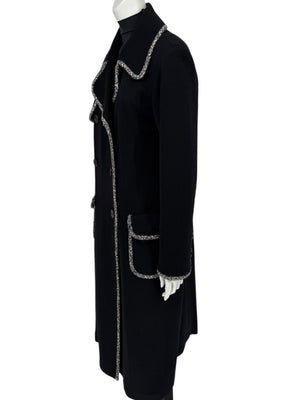 Lida Baday Black Wool Long Coat with Metallic Braid Trim – Size 12