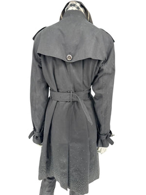 Burberry London Black Cotton Trench Coat with Dégradé Studded Details – Size USA 14 / IT 48