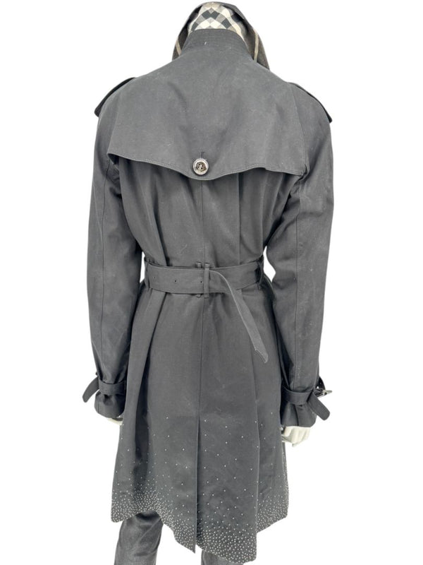 Burberry London Black Cotton Trench Coat with Dégradé Studded Details – Size USA 14 / IT 48