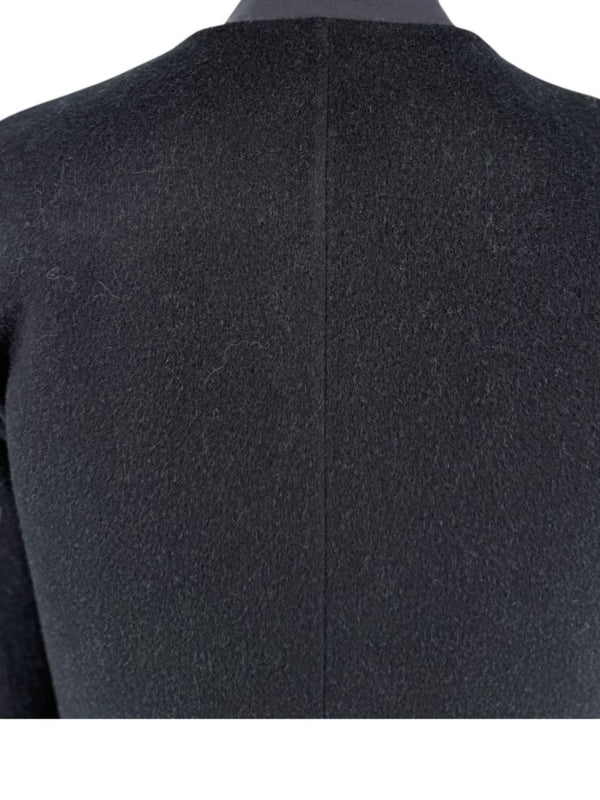 Pamella Roland Black Wool Blend Long Coat Minimalist Hidden Snap Closure - Large