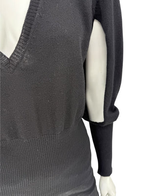Rubin Chapelle Black Merino Wool Deep V-Neck Sweater – Large Made in Italy