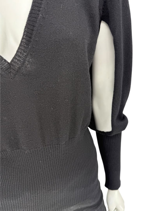 Rubin Chapelle Black Merino Wool Deep V-Neck Sweater – Large Made in Italy