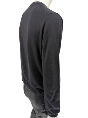 Burberry London Black Extrafine Merino Wool V-Neck Sweater – Size L