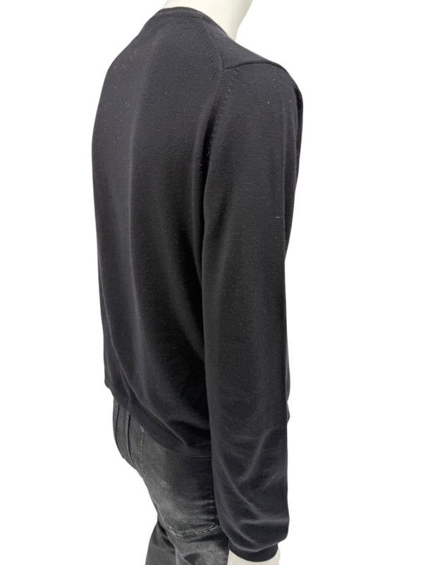Burberry London Black Extrafine Merino Wool V-Neck Sweater – Size L