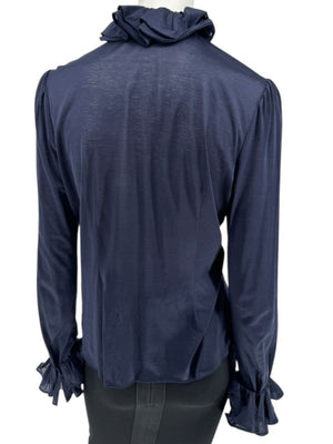Ralph Lauren Collection Ruffled Cotton Blouse – Navy - Size L