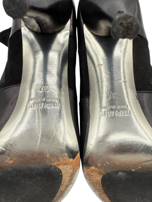 Miu Miu Women’s Black Leather & Suede Ankle Boots – Size 37