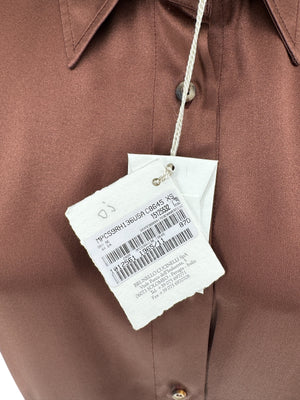 Brunello Cucinelli Silk Epaulet Blouse in Mahogany – Size XS