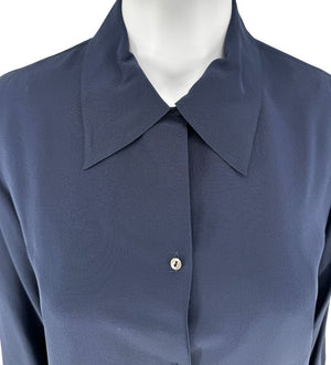The Row Navy Silk Button-Up Blouse – Size 6