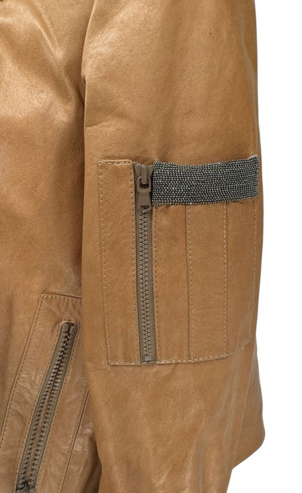 Brunello Cucinelli Leather Moto Jacket – Size 44  Brand New