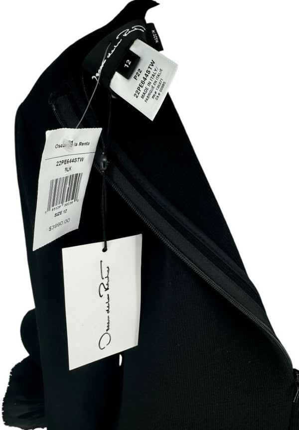 Oscar de la Renta Black Floral Cuff Mini Dress – Size 12 – NWT