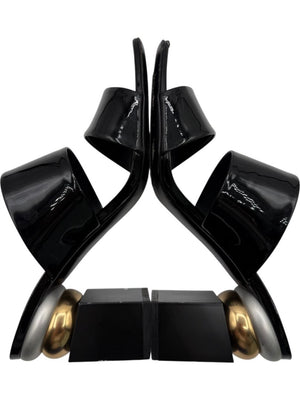 Salvatore Ferragamo Black Patent Block Heel Mules - Size 8.5