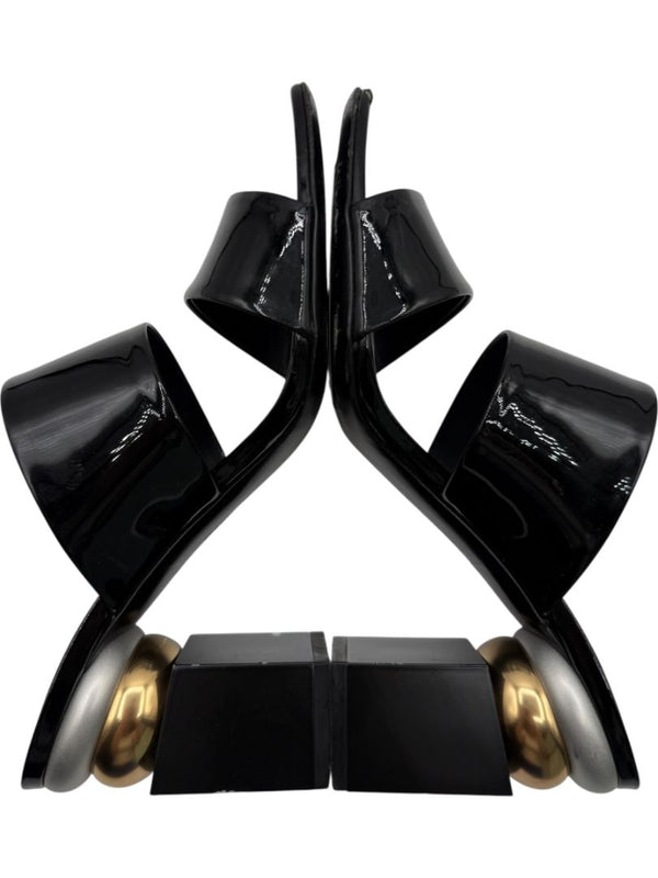 Salvatore Ferragamo Black Patent Block Heel Mules - Size 8.5