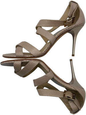 Jimmy Choo Blush Beige Snakeskin-Embossed Strappy Sandals – Size 39