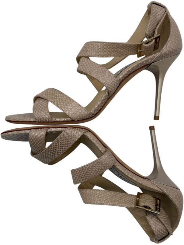 Jimmy Choo Blush Beige Snakeskin-Embossed Strappy Sandals – Size 39