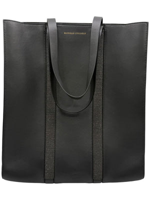 Brunello Cucinelli Graphite Gray Leather Tote with Monili Bead Trim