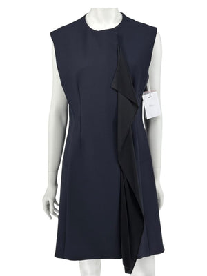 CHRISTIAN DIOR Navy Wool-Silk Dress with Draped Overlay – NWT –  Size 12