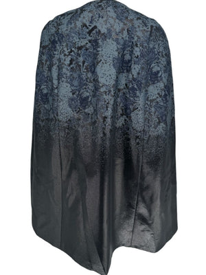 Pamella Roland Black/Blue Ombre Brocade Dress Cape Floral Motif