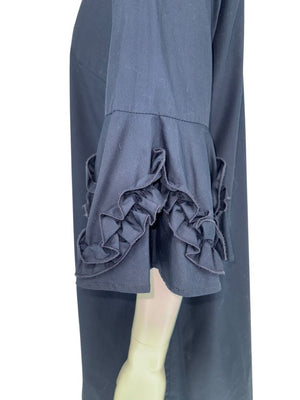 Lela Rose Navy Cotton Shirt Dress with Ruffle Sleeves – Size 10