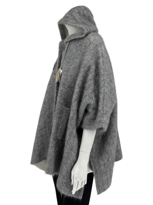 Brunello Cucinelli Grey Mohair-Cashmere Hooded Cape Jacket – Size XS