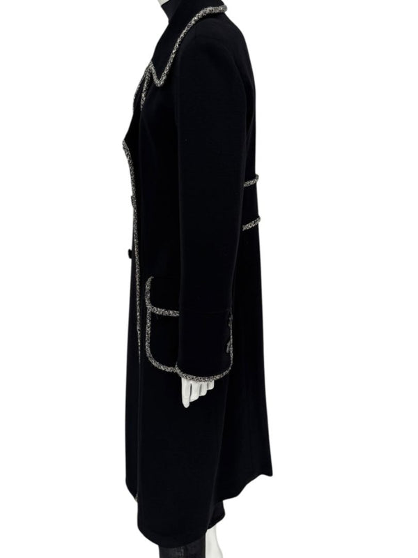 Lida Baday Black Wool Long Coat with Metallic Braid Trim – Size 12
