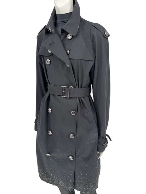 Burberry London Black Cotton Trench Coat with Dégradé Studded Details – Size USA 14 / IT 48