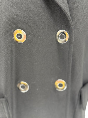 Pamella Roland Black Double-Breasted Grommet Detail Coat – Large