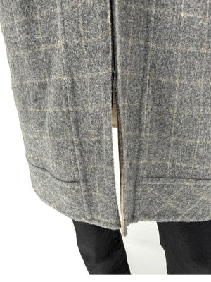 Pamella Roland Grey Wool Cape Style Jacket with Fur Trim Hood & Cuffs – Large