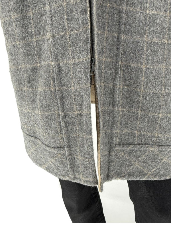 Pamella Roland Grey Wool Cape Style Jacket with Fur Trim Hood & Cuffs – Large