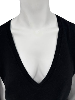Rubin Chapelle Black Merino Wool Deep V-Neck Sweater – Large Made in Italy